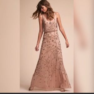 BHLDN Adrianna Papell beaded gown - ARCATA DRESS in sandstone size 0